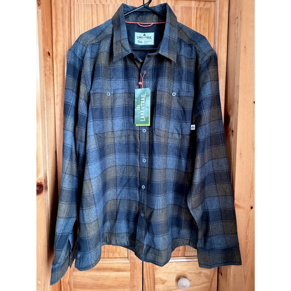 Lake & Trail Mens 3XL Plaid Flannel Shirt Recycled Polyester Button Down NWT